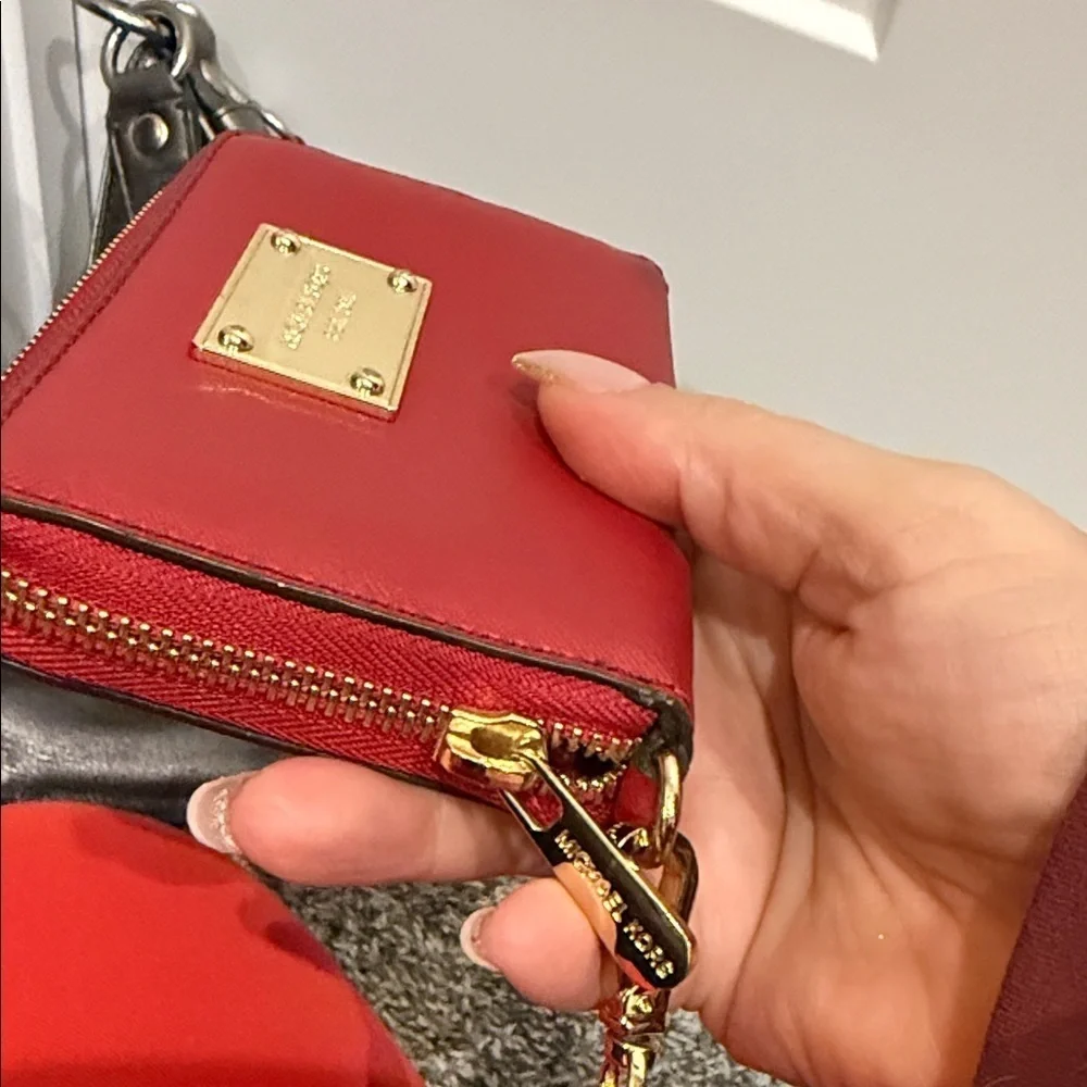 Michael Kors Red Wristlet with Gold Accents wallet coin purse designer bag